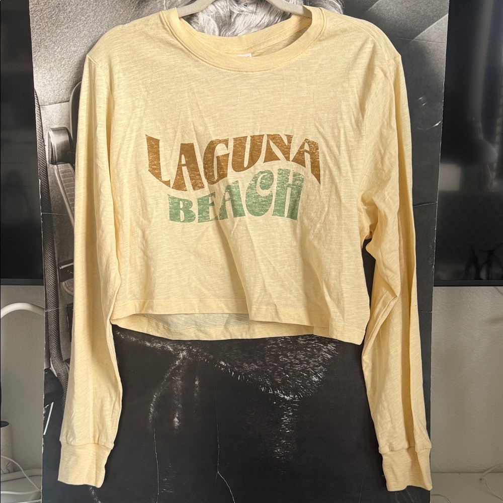PINK Victoria's Secret Yellow Laguna Beach Long Sleeve Cropped Tee Shirt Large